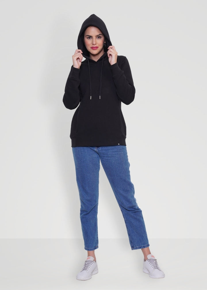 Women Fleece Hoodie Sweatshirt black colour