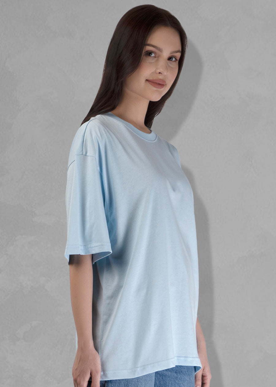Solid Women Oversized T-Shirt - Sky