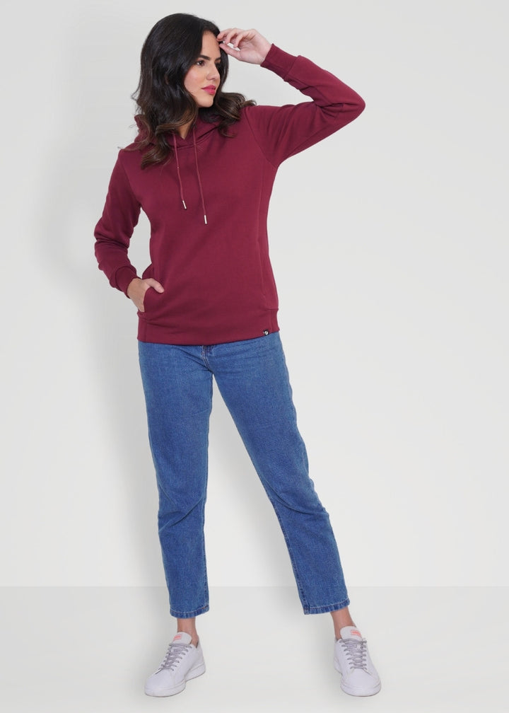 Women Fleece Hoodie Sweatshirt wine colour