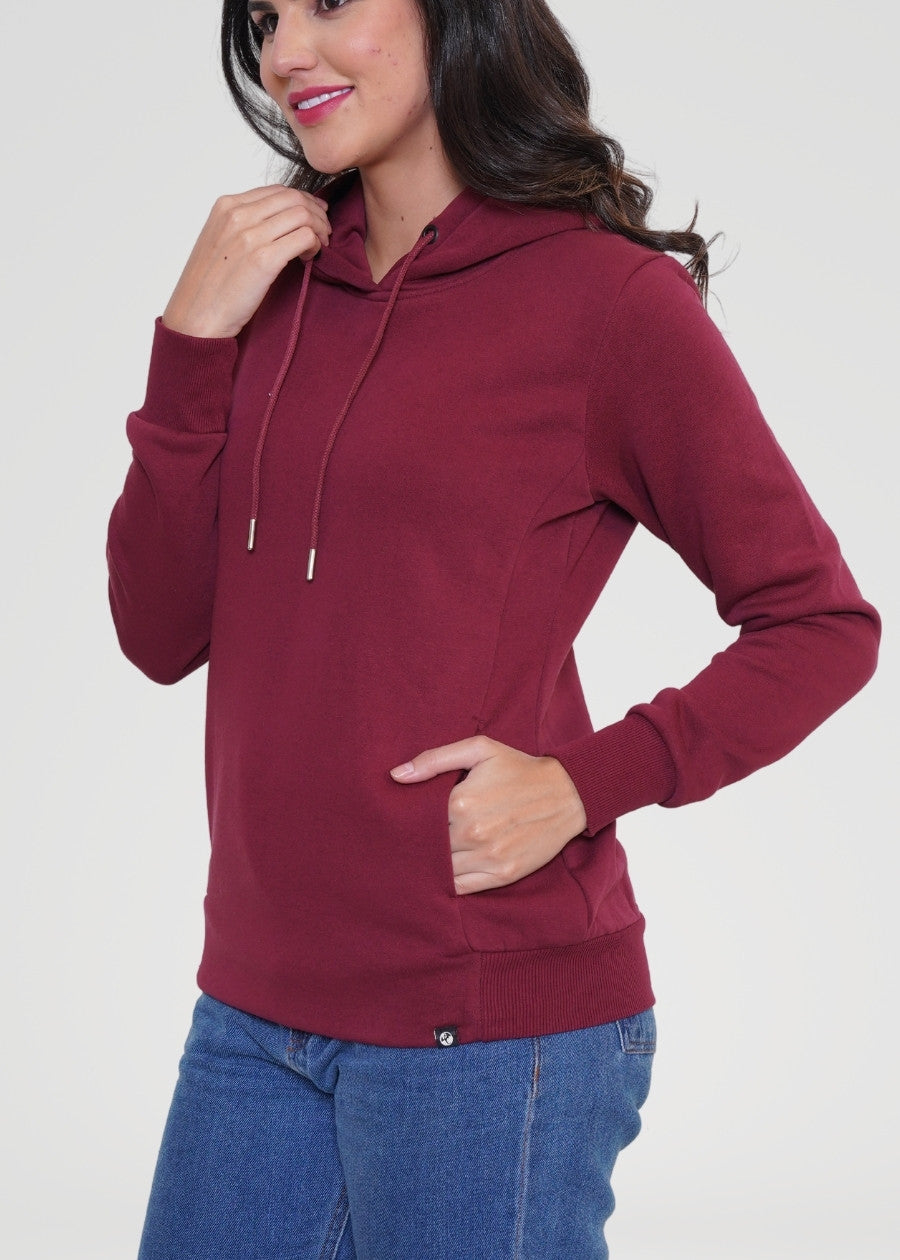 Women Fleece Hoodie Sweatshirt wine colour