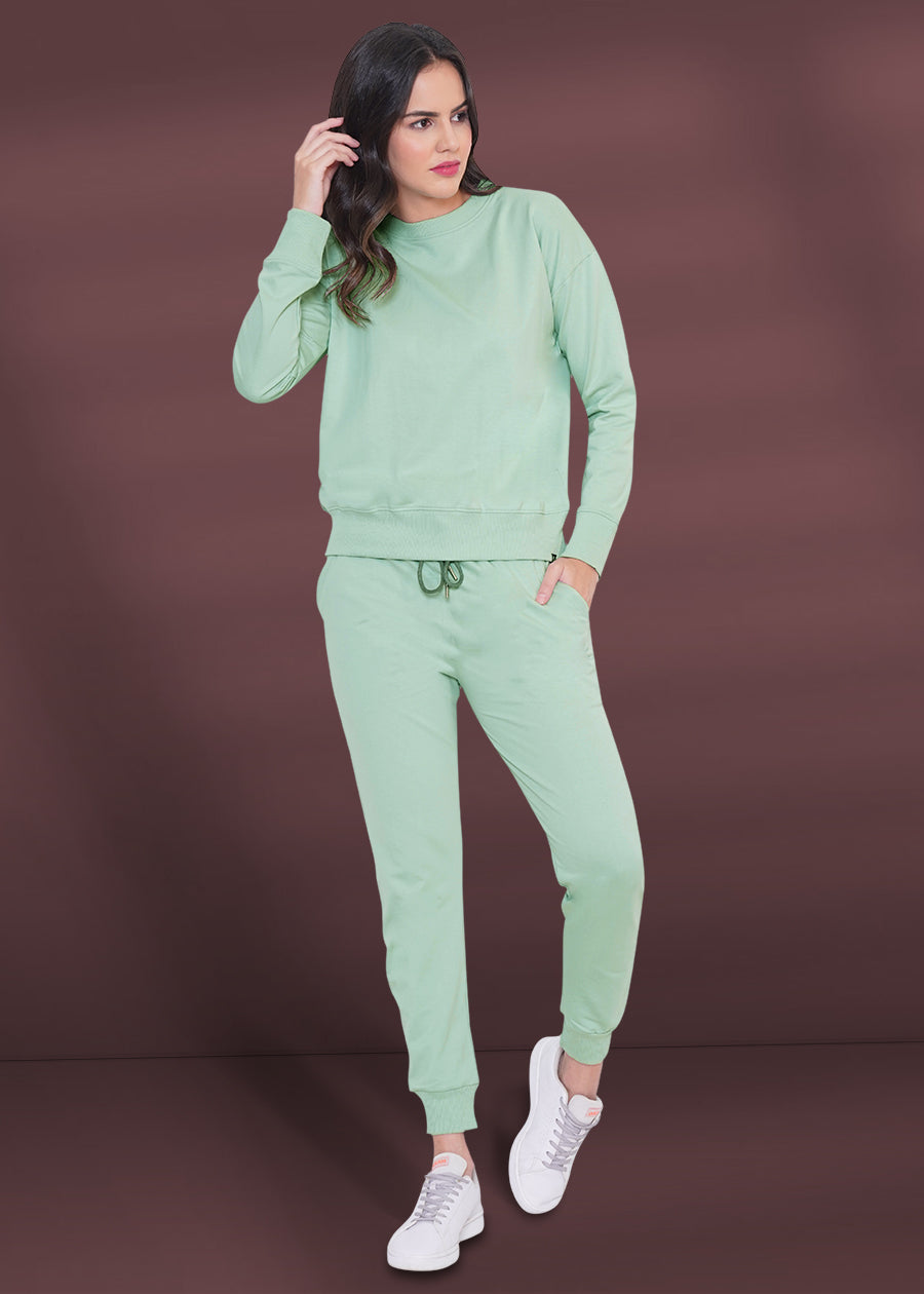 Women Solid Co-ord Set Coral Green
