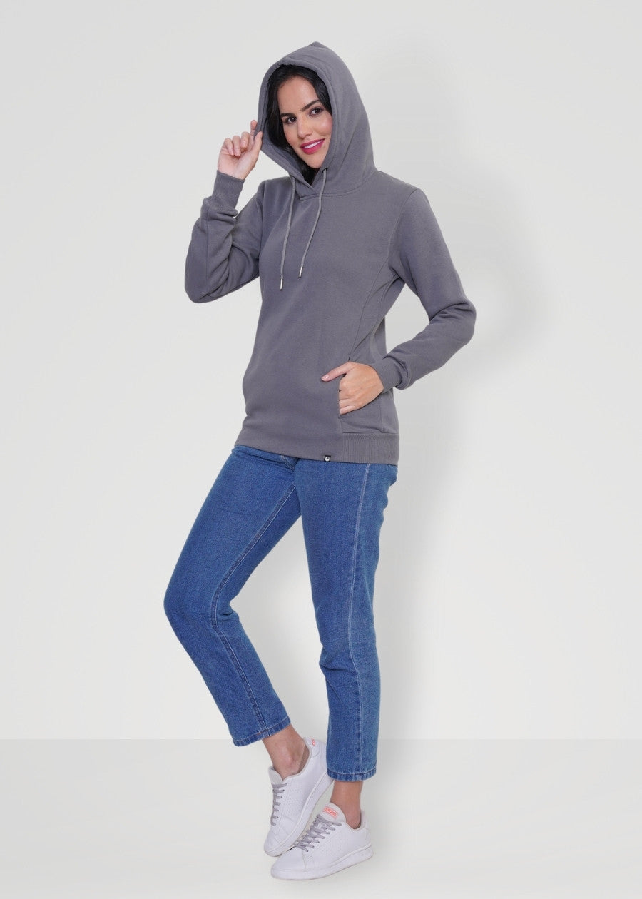Women Fleece Hoodie Sweatshirt steel grey colour