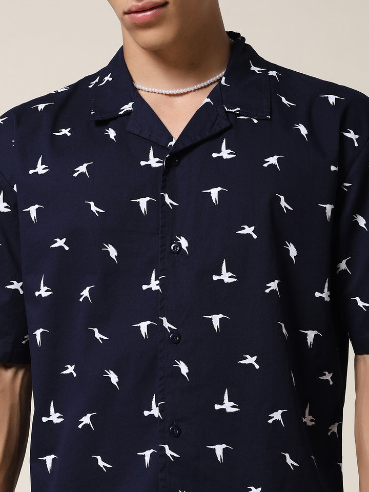 Mens Half Sleeve Casual Shirt  – Navy