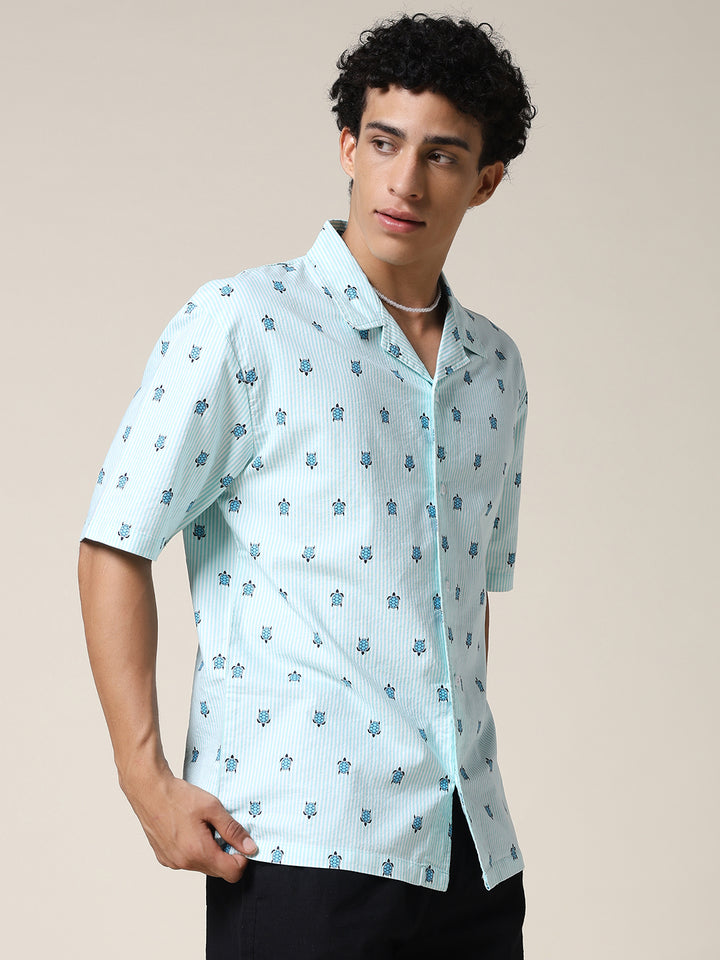 Mens Half Sleeve Casual Shirt  – Aqua Green
