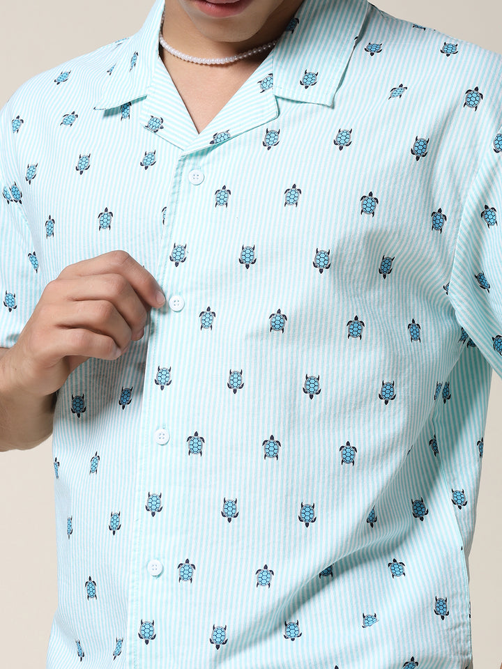Mens Half Sleeve Casual Shirt  – Aqua Green