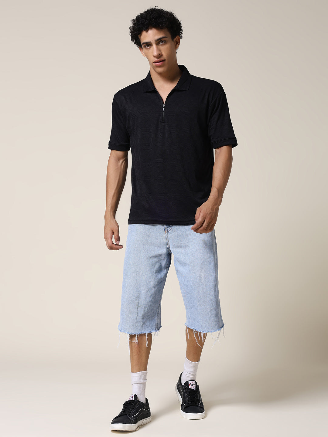 Men Relaxed Fit Korean Texture Polo T-Shirt