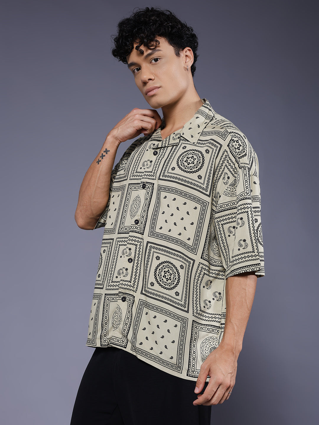 Mens Half Sleeve Casual Shirt  – Beige