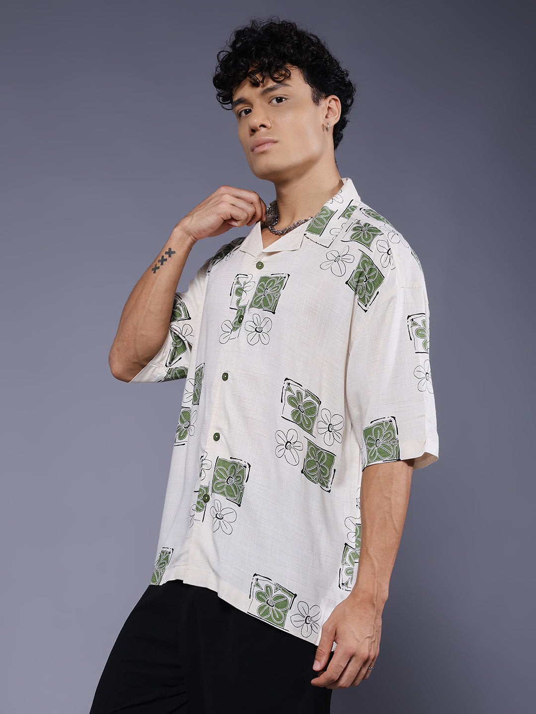 Mens Half Sleeve Casual Shirt  – Off White