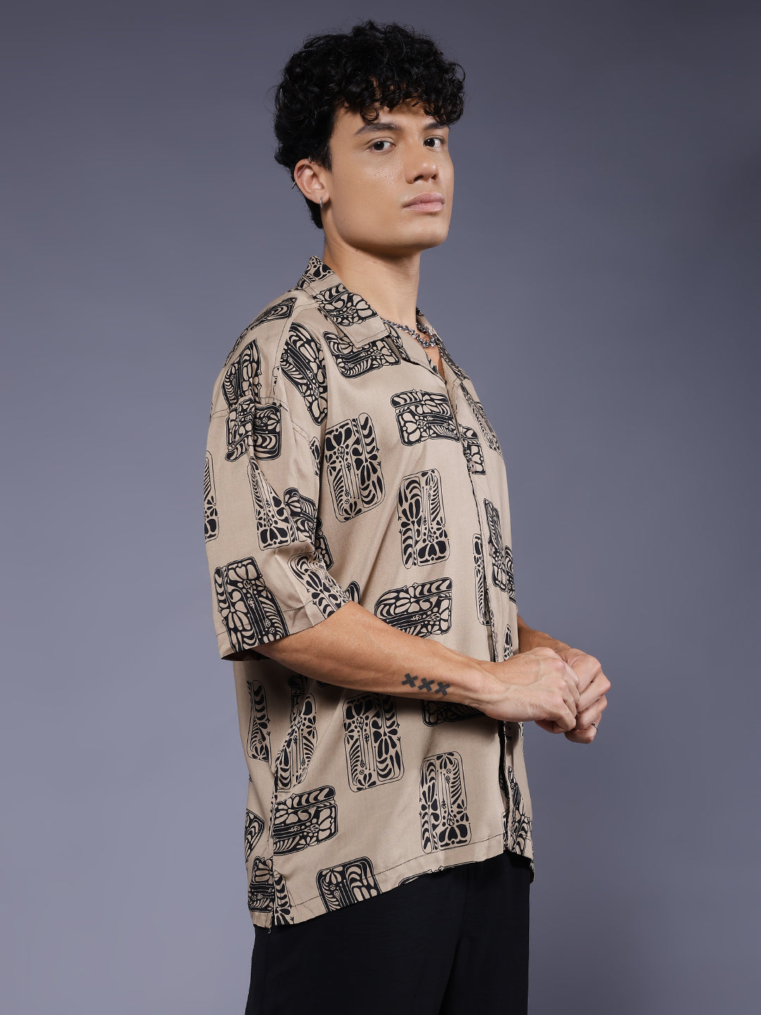 Mens Half Sleeve Casual Shirt  – Beige