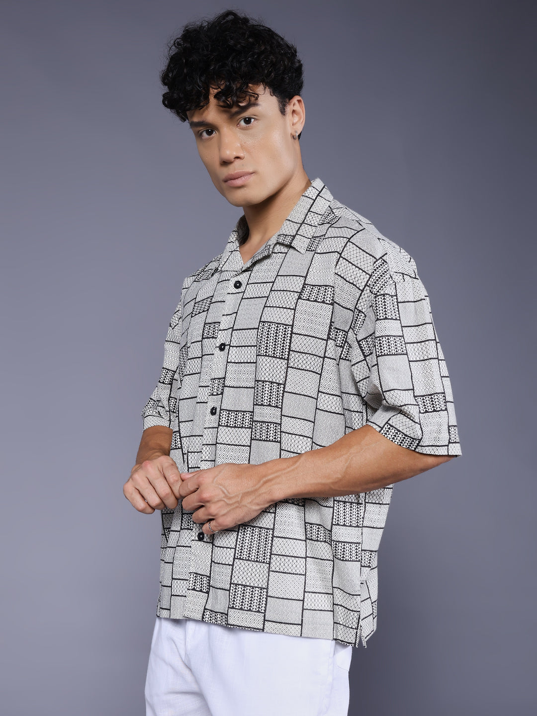 Mens Half Sleeve Casual Shirt  – Off white
