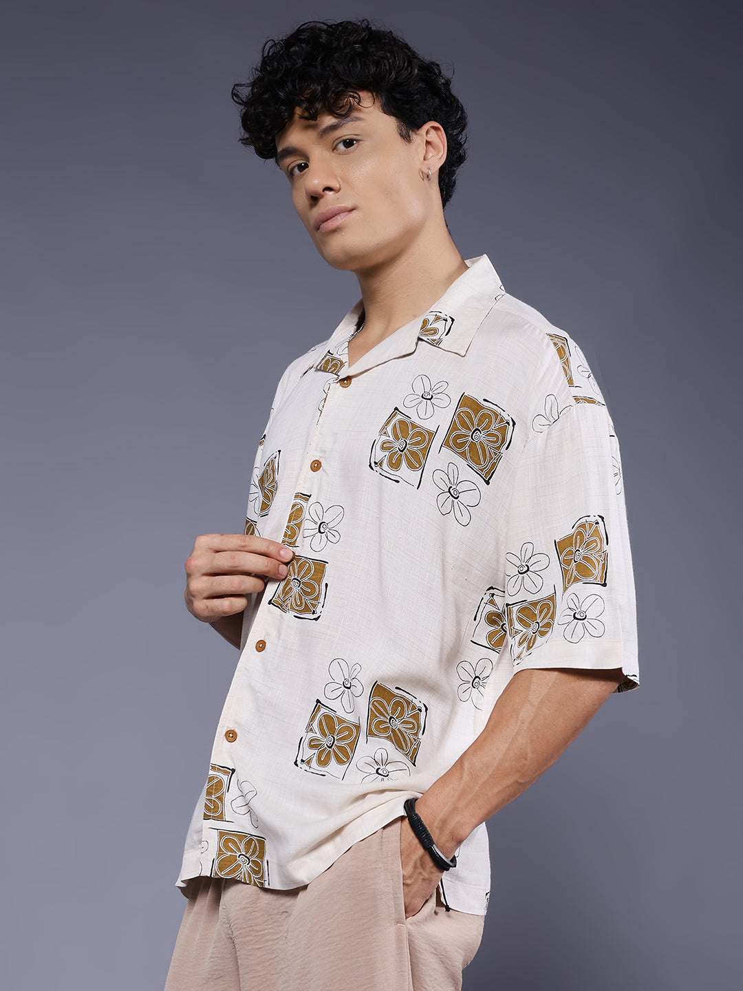 Mens Half Sleeve Casual Shirt  – Brown