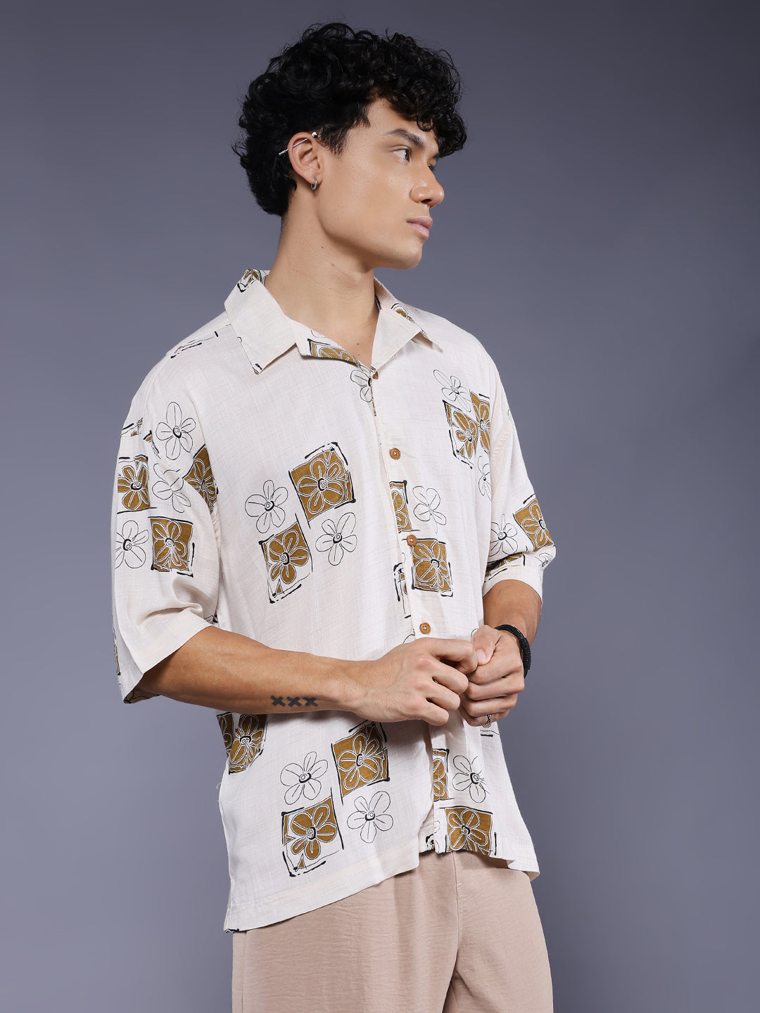 Mens Half Sleeve Casual Shirt  – Brown