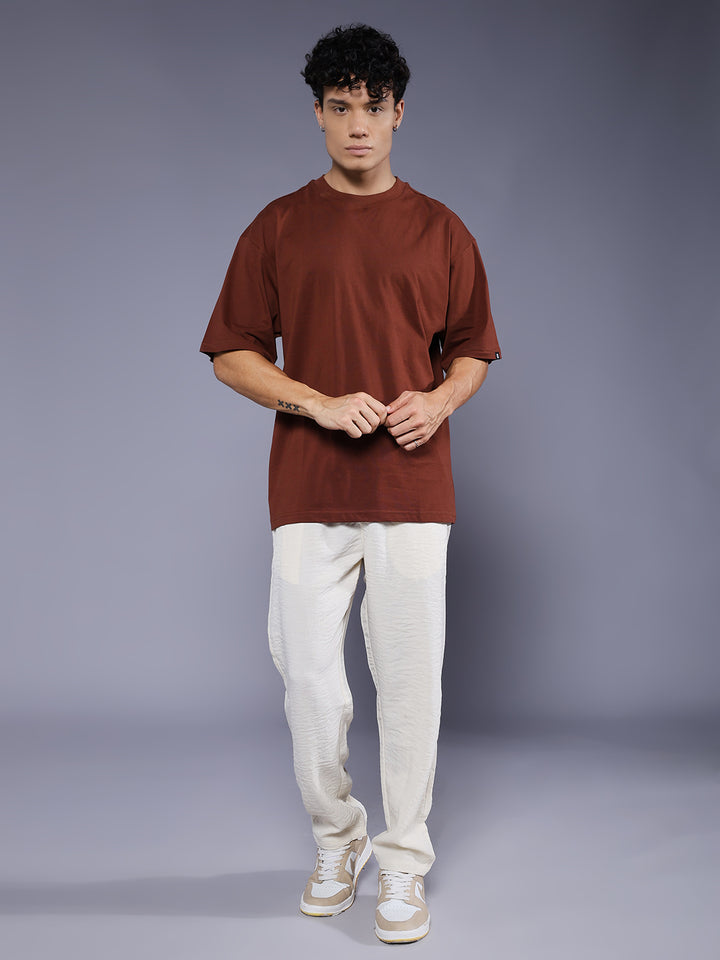 Solid Men Oversized T-Shirt - Cocoa