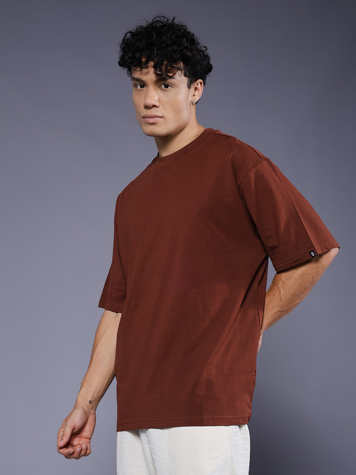 Solid Men Oversized T-Shirt - Cocoa