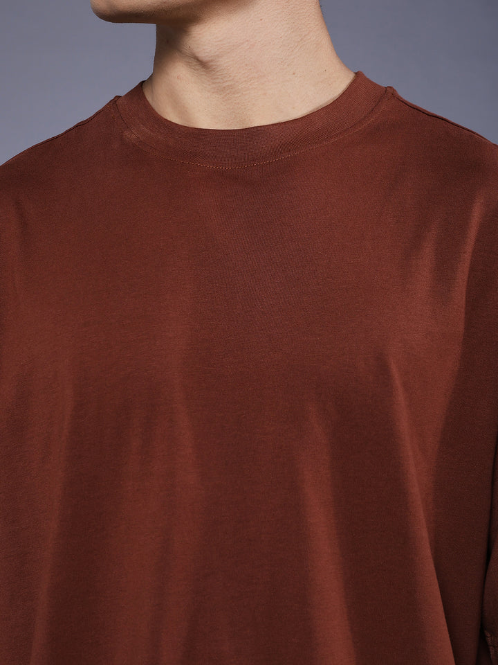 Solid Men Oversized T-Shirt - Cocoa