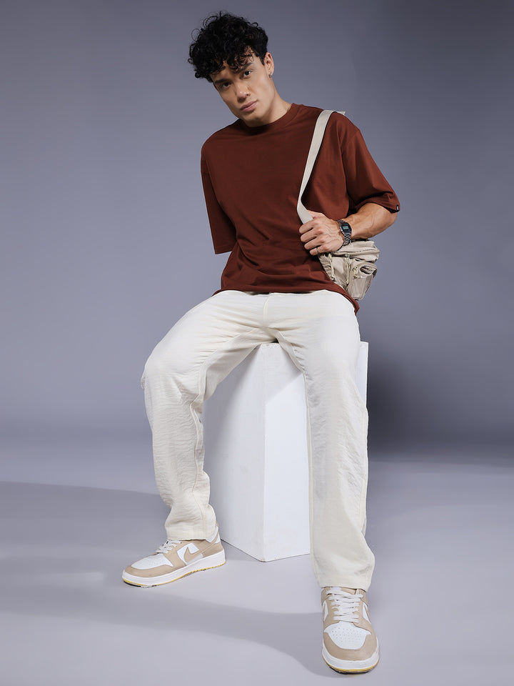 Solid Men Oversized T-Shirt - Cocoa