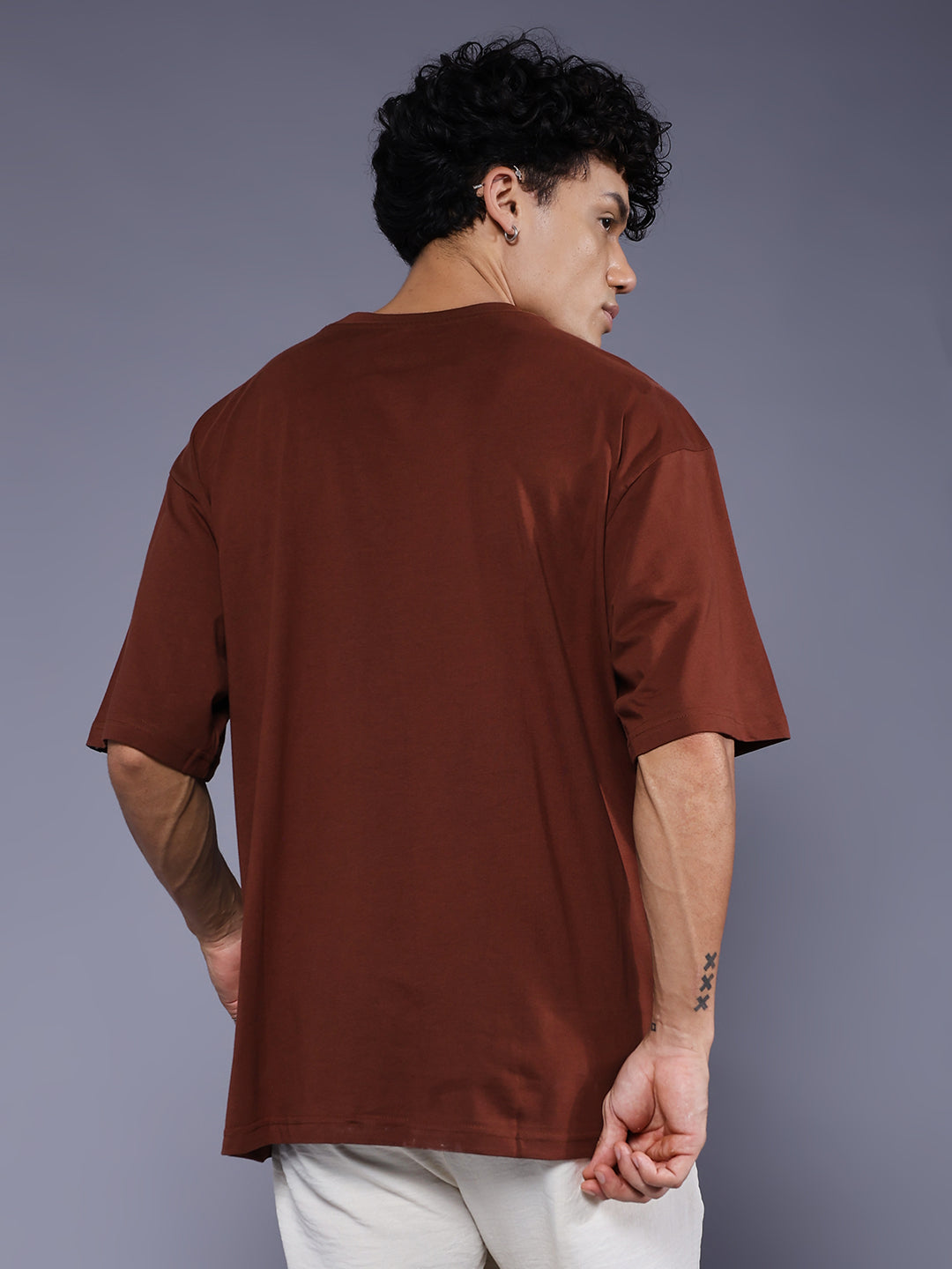 Solid Men Oversized T-Shirt - Cocoa