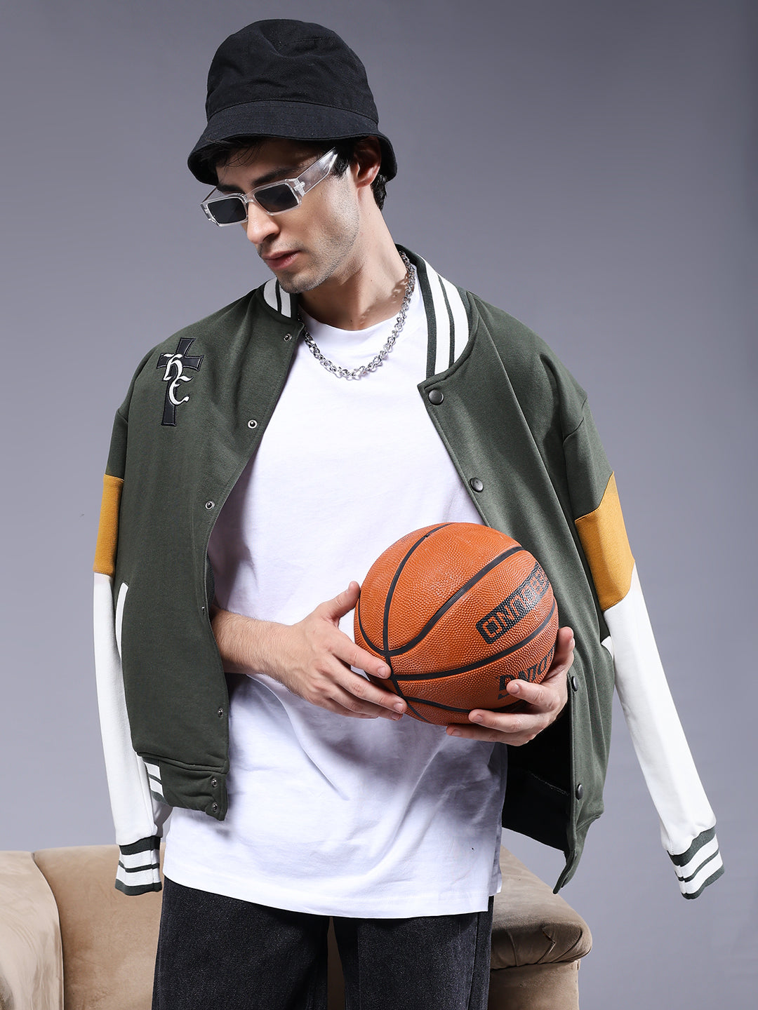 New Century Men Embroidered Varsity Bomber Jacket
