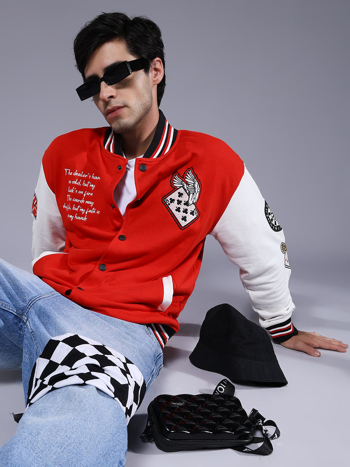 Cards Men Embroidered Varsity Bomber Jacket