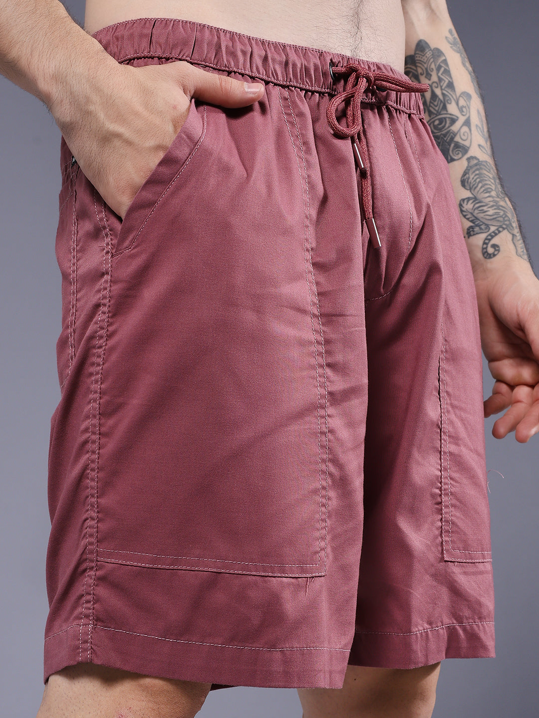 Mens Cotton Utility Shorts  – Mauve