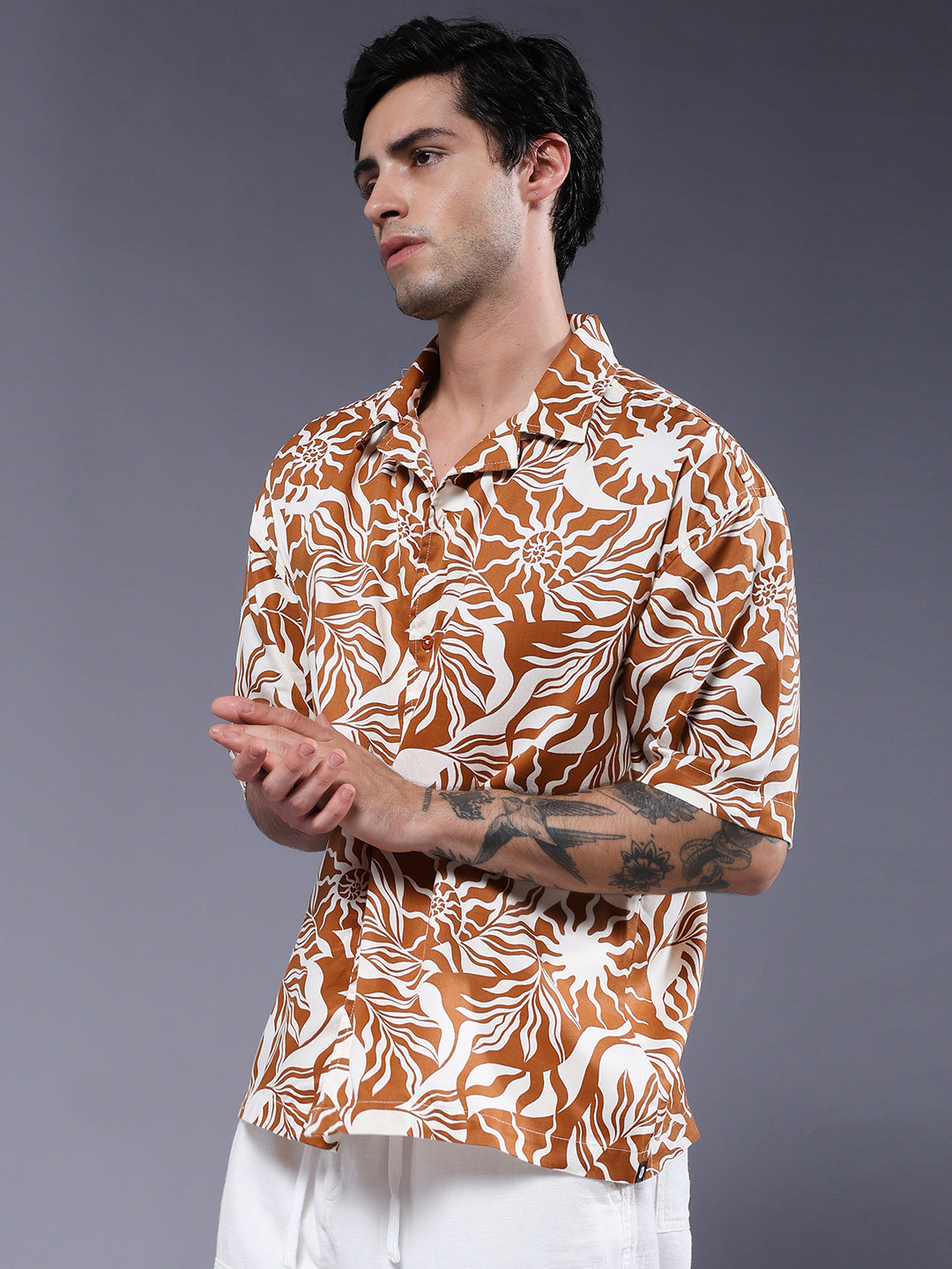 Mens Half Sleeve Casual Shirt  – Beige