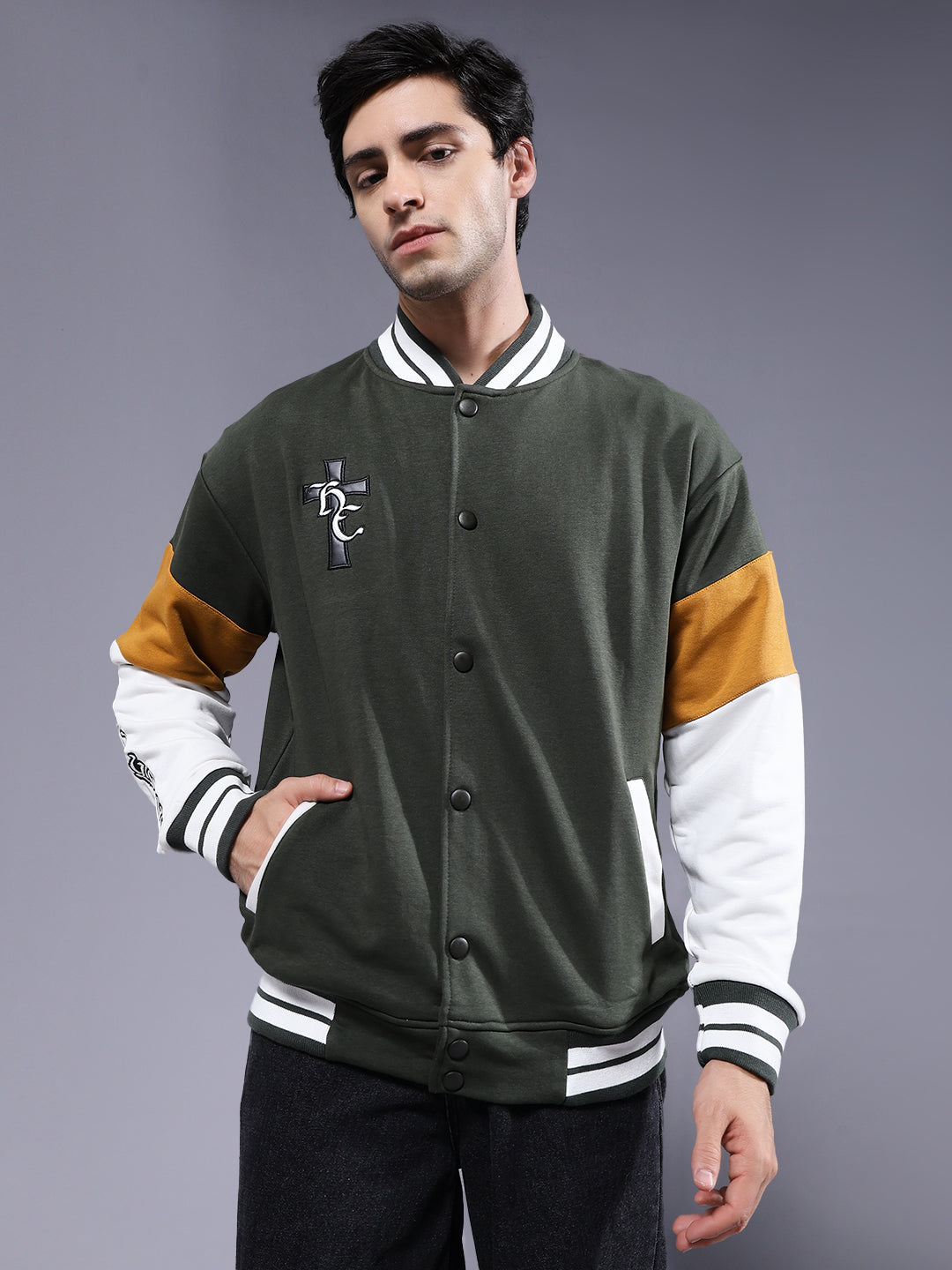 New Century Men Varsity Embroidered Bomber Jacket