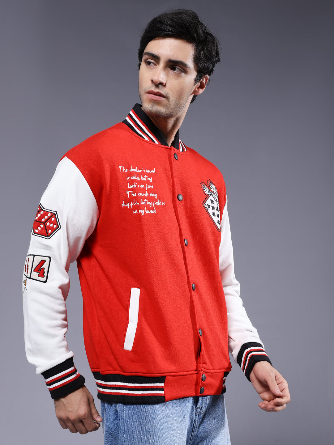 Cards Men Varsity Embroidered Bomber Jacket