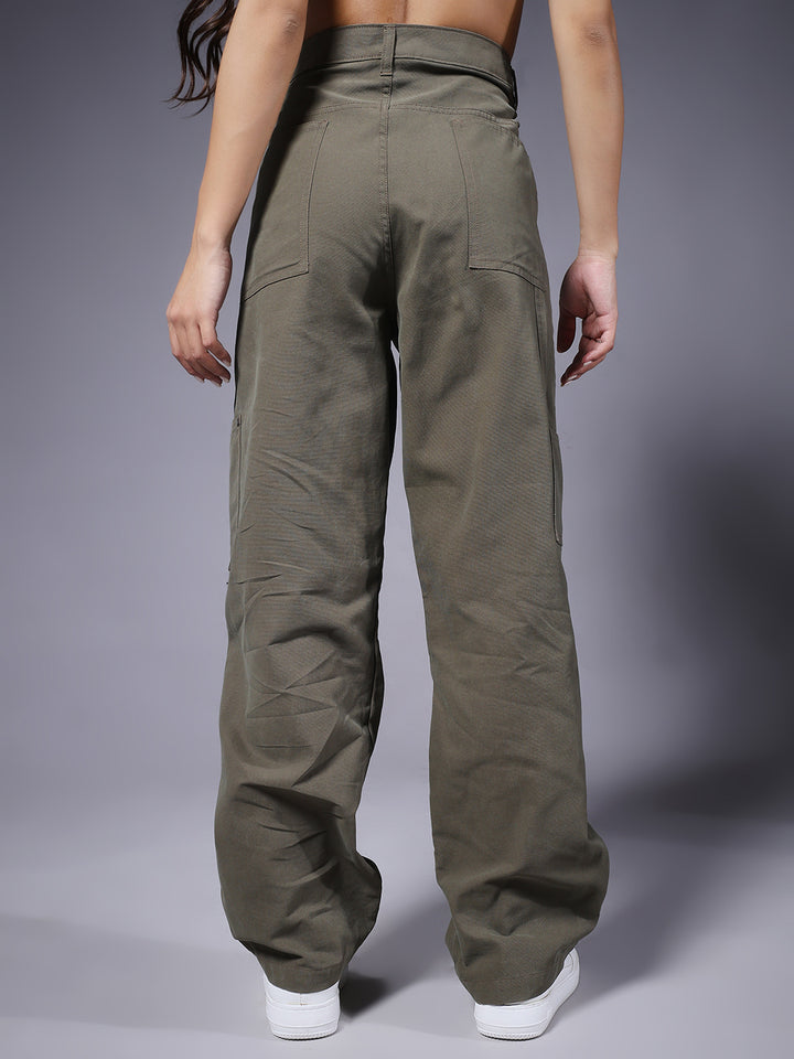 Women Carpenter Pants - Olive Green