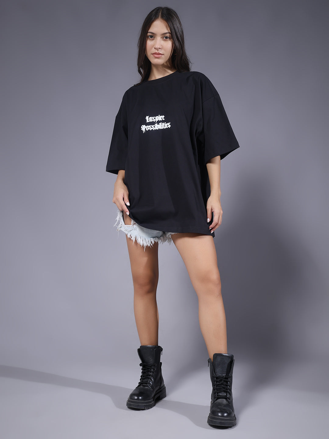 Inspire Possibilities Puff Printed Women Oversized T-shirt