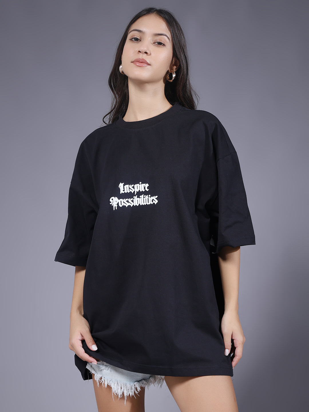 Inspire Possibilities Puff Printed Women Oversized T-shirt