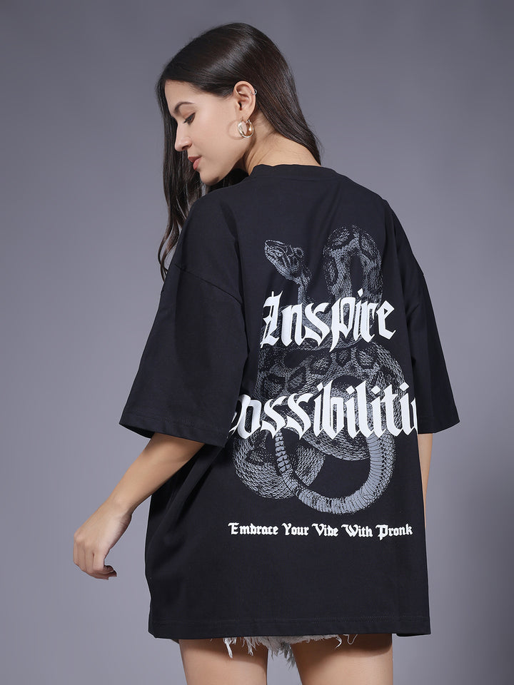 Inspire Possibilities Puff Printed Women Oversized T-shirt