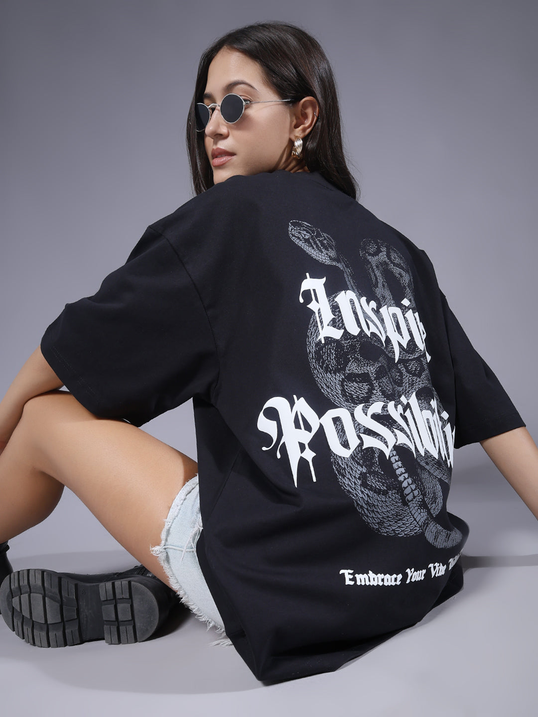 Inspire Possibilities Puff Printed Women Oversized T-shirt