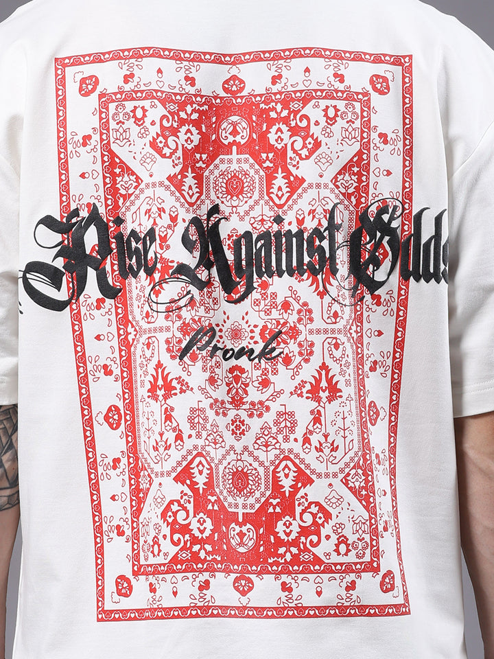 Rise Against Odds Puff Printed Men Oversized Terry T-shirt