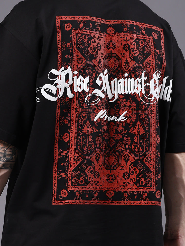 Rise Against Odds Puff Printed Men Oversized Terry T-shirt