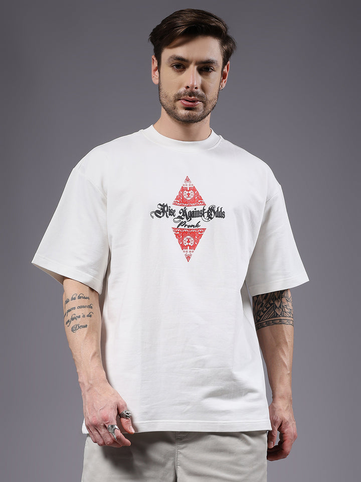 Rise Against Odds Puff Printed Men Oversized Terry T-shirt