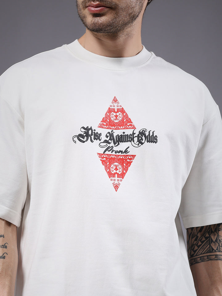 Rise Against Odds Puff Printed Men Oversized Terry T-shirt
