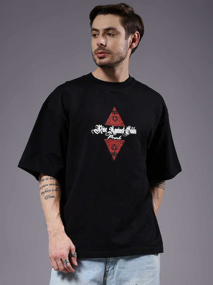 Rise Against Odds Puff Printed Men Oversized Terry T-shirt