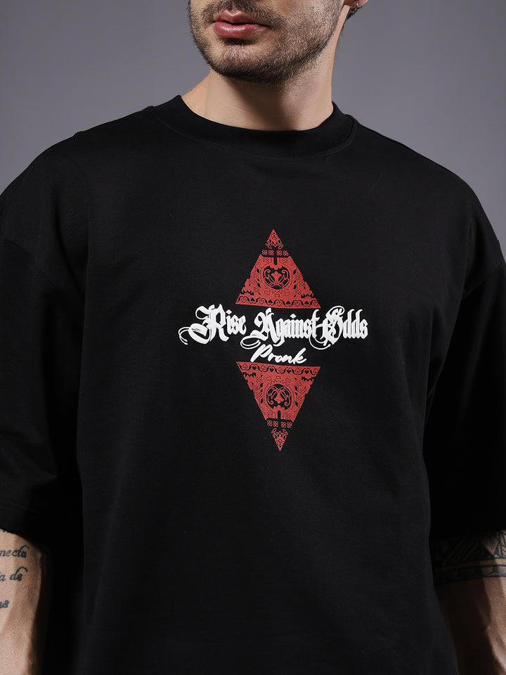 Rise Against Odds Puff Printed Men Oversized Terry T-shirt