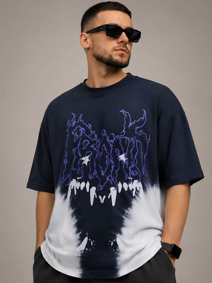 Men Retro Wash Puff Printed Oversized T-Shirt