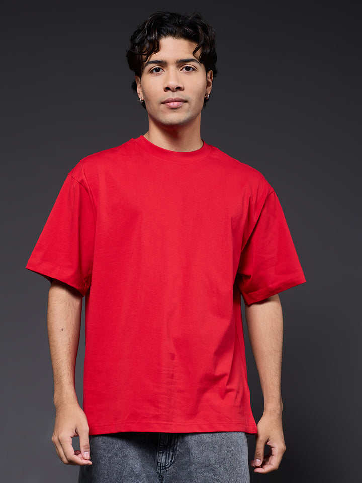 Solid Men Oversized T-Shirt - Candy Red