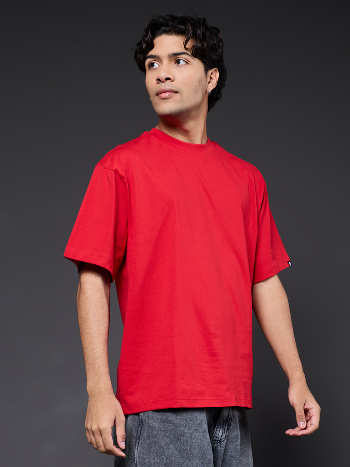 Solid Men Oversized T-Shirt - Candy Red