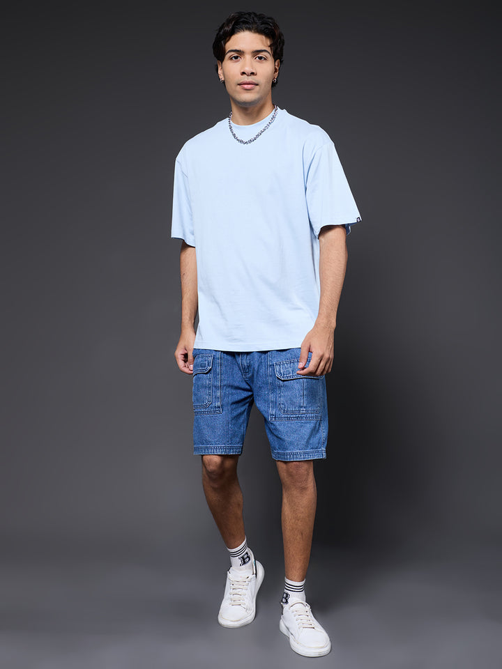 Solid Men Oversized T-Shirt - Sky