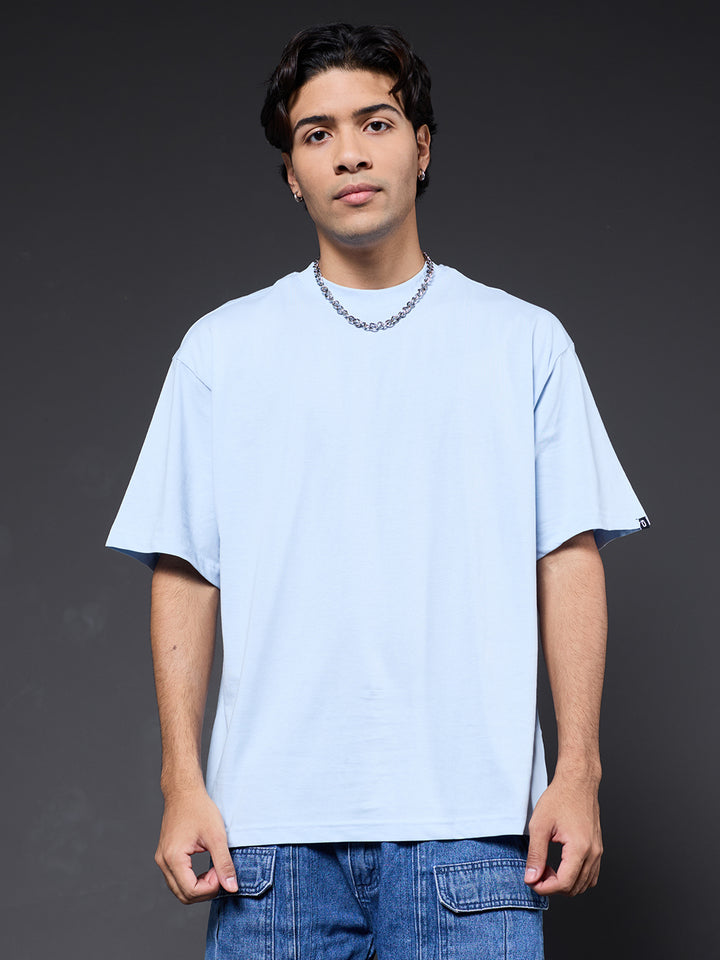 Solid Men Oversized T-Shirt - Sky