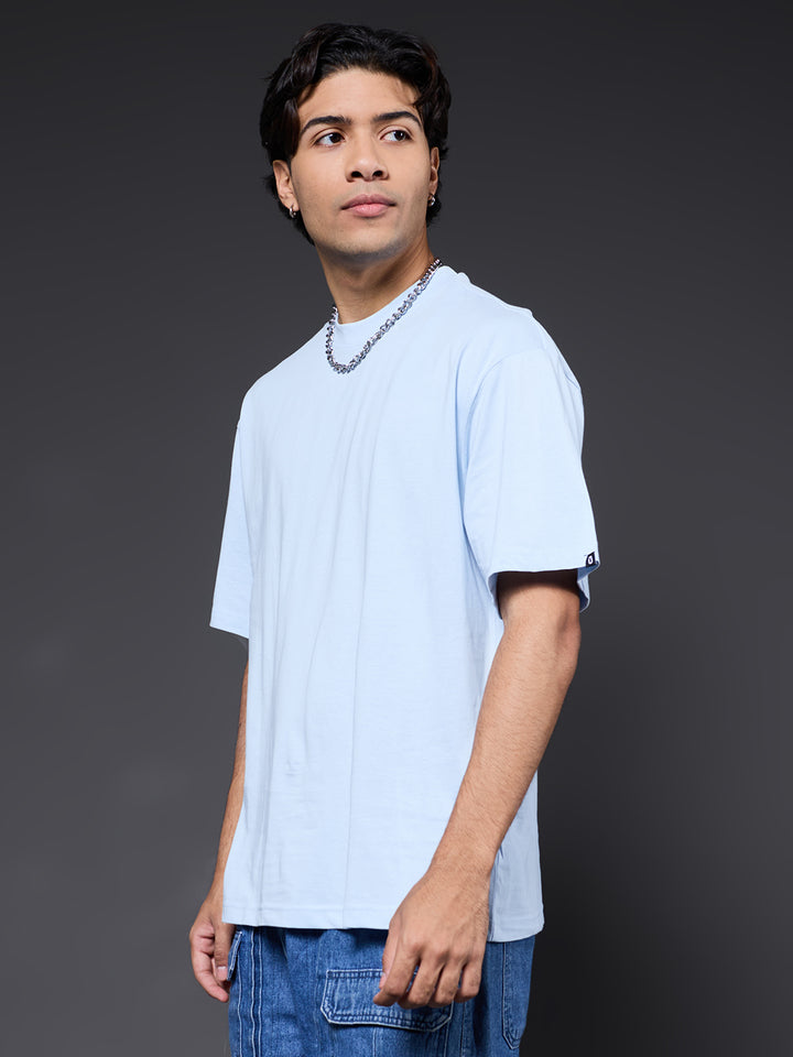Solid Men Oversized T-Shirt - Sky