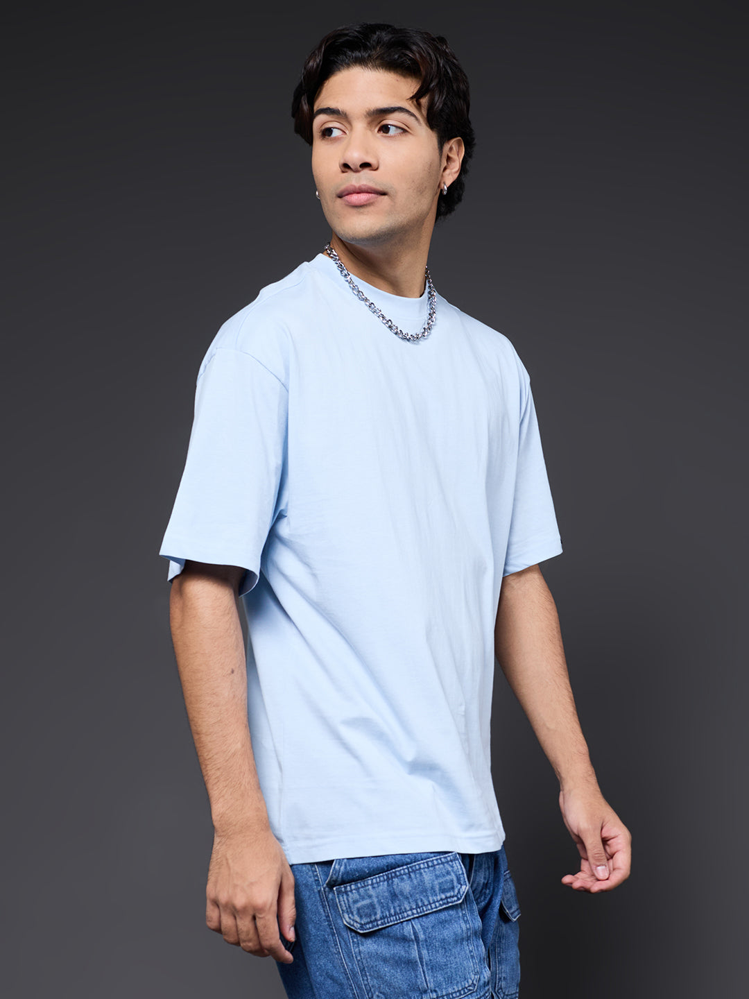 Solid Men Oversized T-Shirt - Sky
