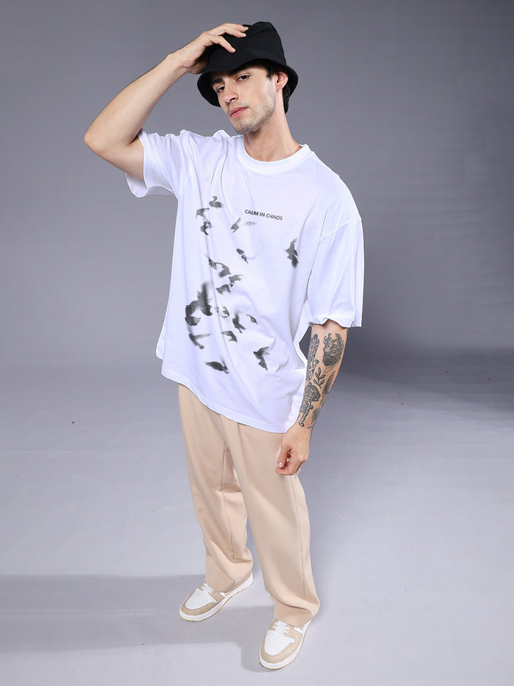 CALM IN CHAOS Men Printed Oversized T-Shirt