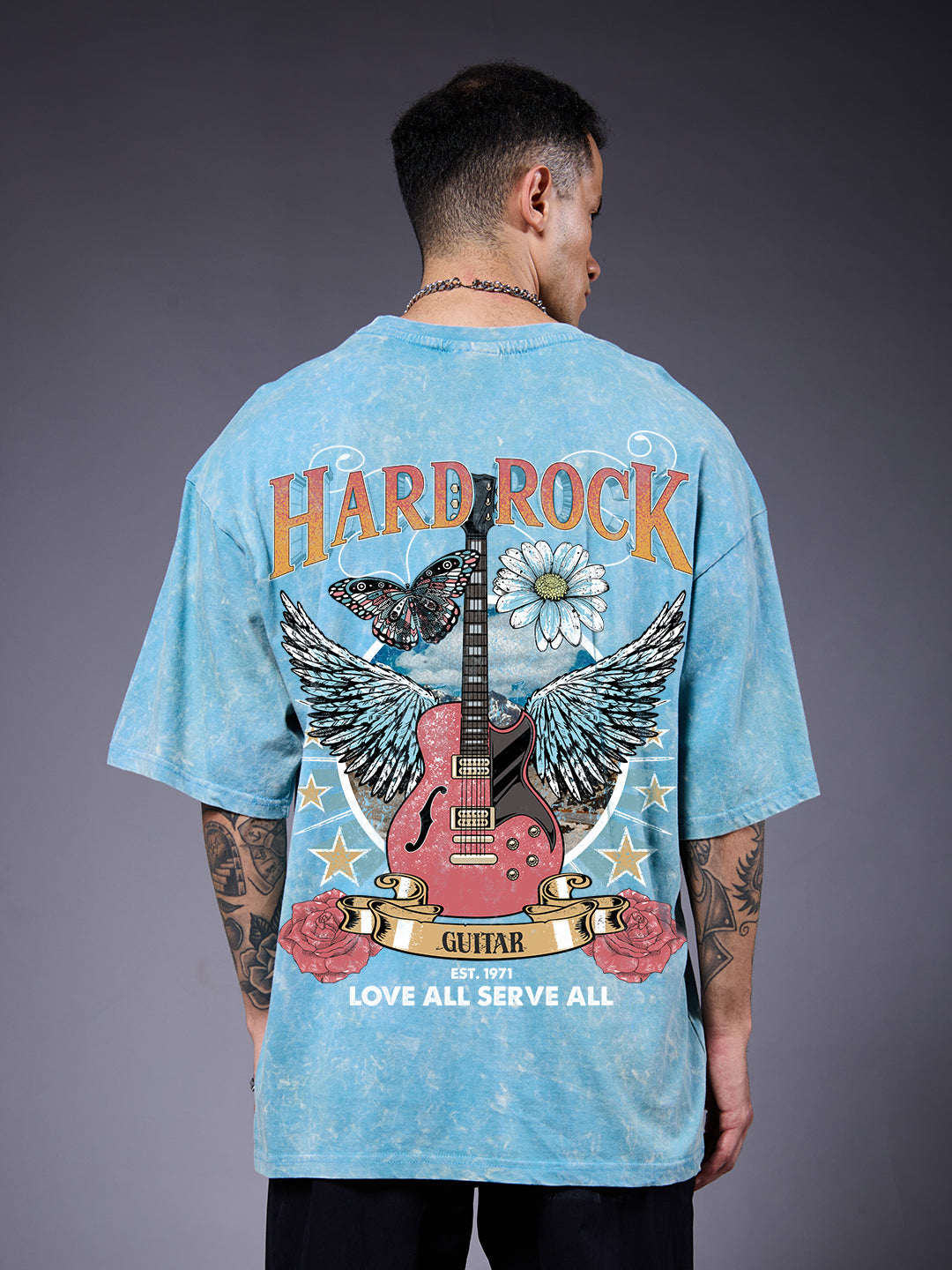 HARD ROCK Men Retro Wash Printed Oversized T-Shirt