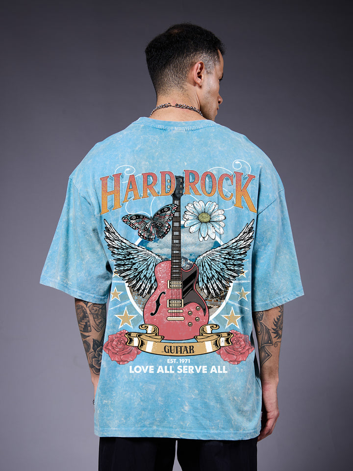 HARD ROCK Men Retro Wash Printed Oversized T-Shirt