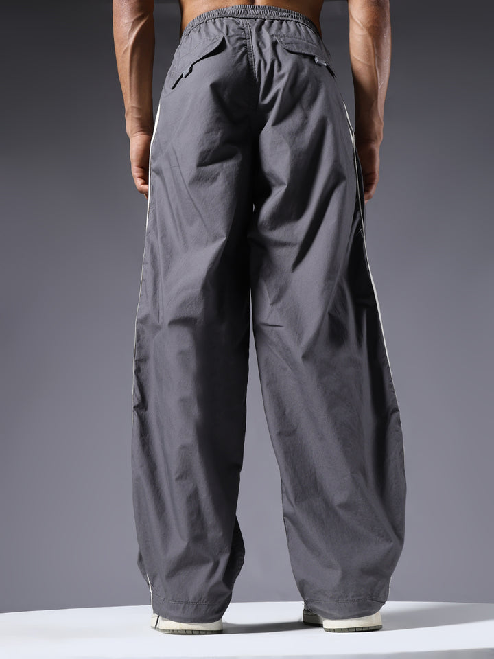 Parachute Pants For Men - Grey with White Stripe
