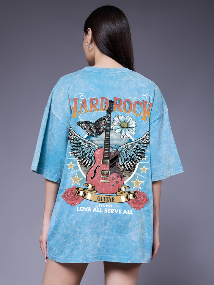 HARD ROCK Women Retro Wash Printed Oversized T-Shirt